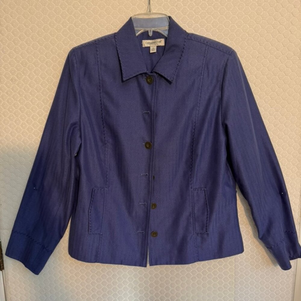 Coldwater Creek Women Purple Button Up Lined Jacket -Accent Stitching Sz 14 EUC